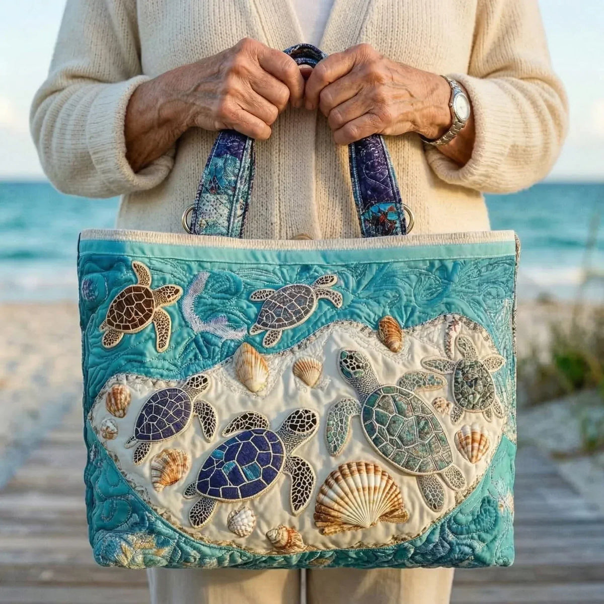 Sac fourre-tout matelassé - Tortues et coquillages
