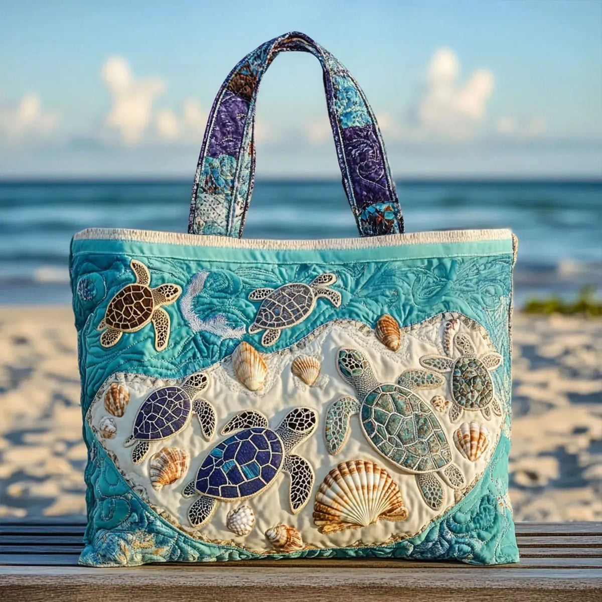 Sac fourre-tout matelassé - Tortues et coquillages