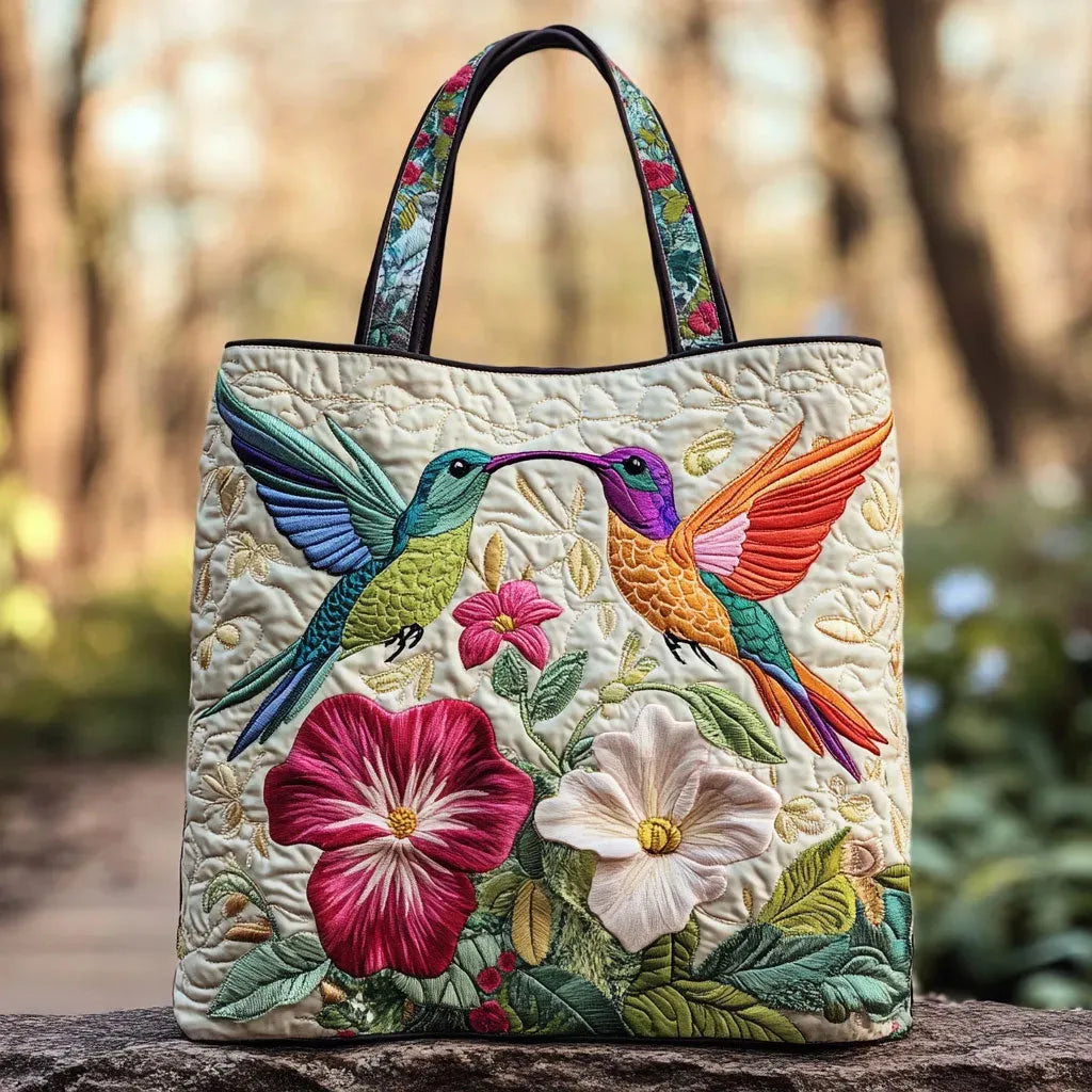 Sac cabas matelassé - Deux colibris en vol
