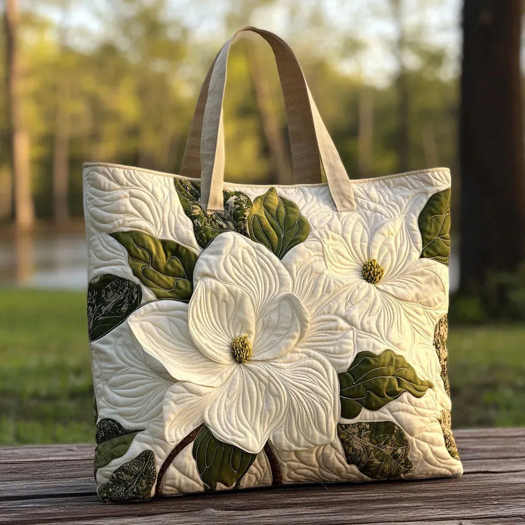 Sac cabas matelassé - Fleurs blanches