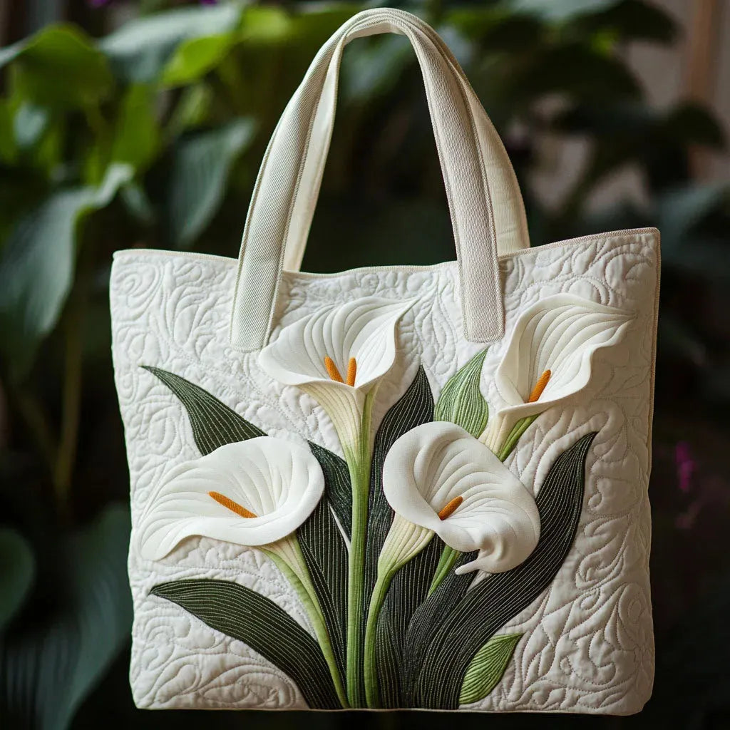 Sac cabas matelassé - Lys calla blancs