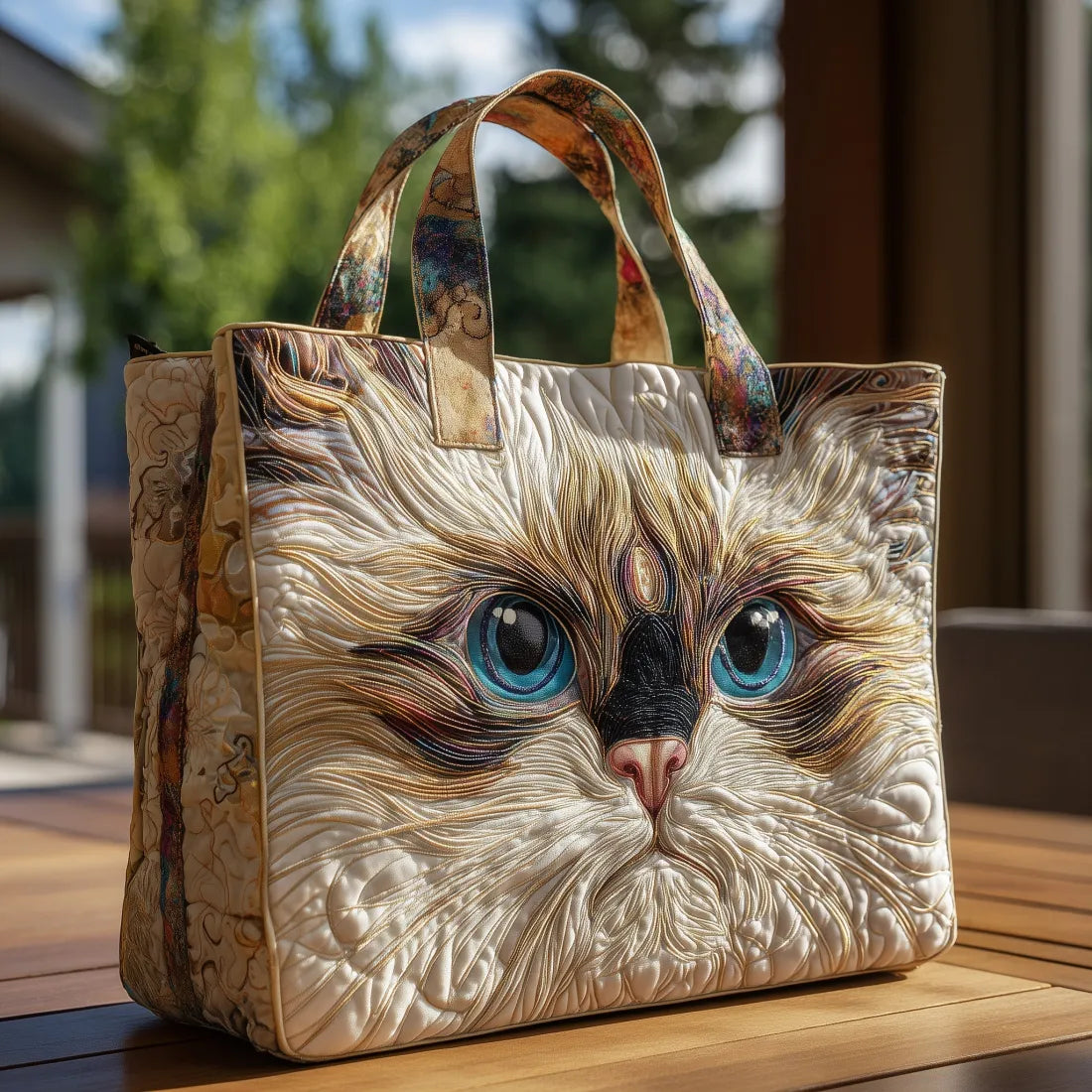 Sac cabas matelassé – Chat blanc aux yeux bleus