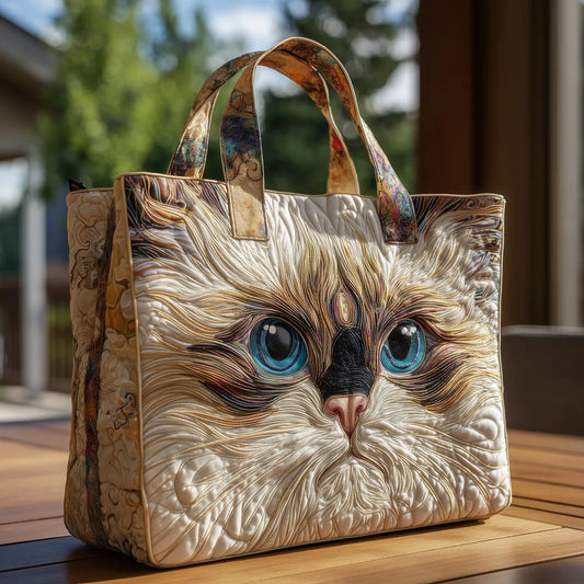 Sac cabas matelassé – Chat blanc aux yeux bleus