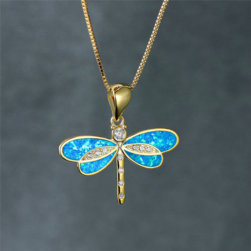 Collar libélula de oro con ópalo