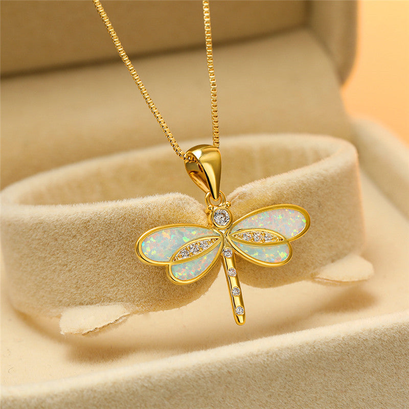 Collar libélula de oro con ópalo