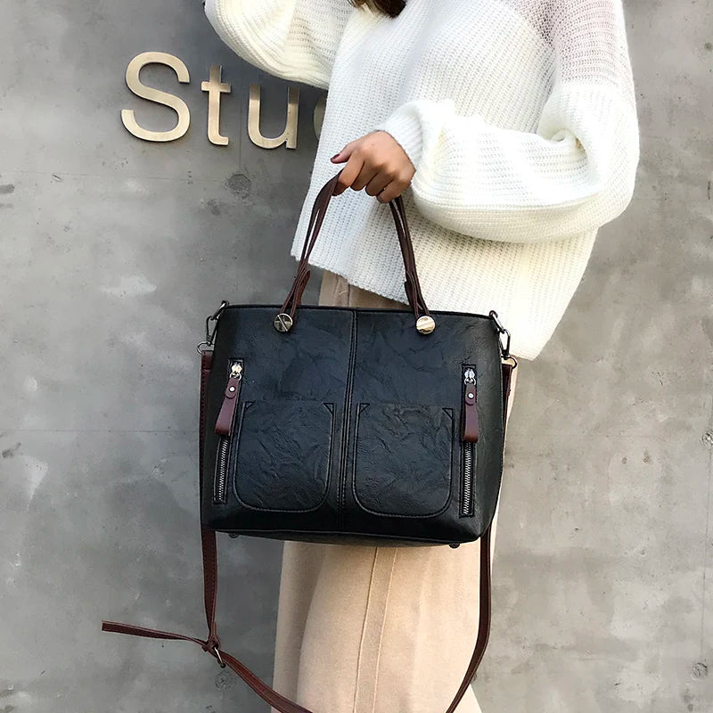 Leticia - Bolso Tote Vintage con Bolsillos Laterales