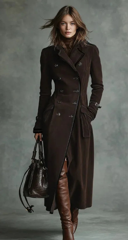 Georgina | Trench Long Effet Daim Ceinturé
