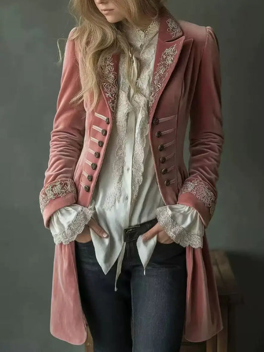 Philomena | Veste Longue en Velours Brodé