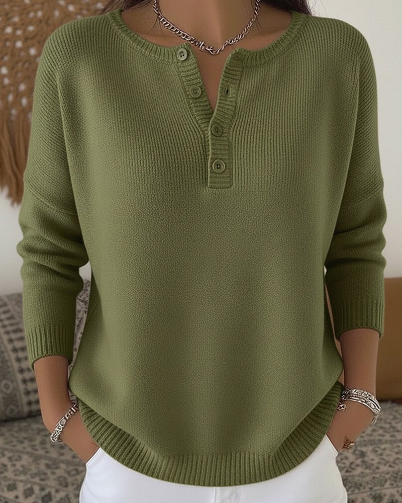 GABRIELLE™ | Jersey de punto con cuello Henley y botones