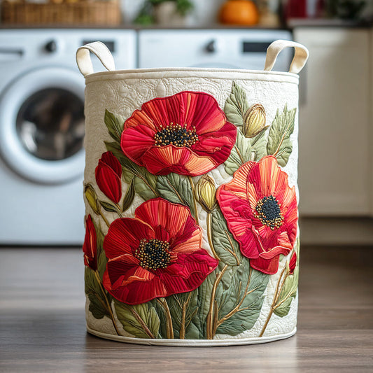 Panier matelassé à coquelicots rouges