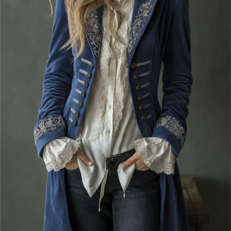 Philomena | Veste Longue en Velours Brodé