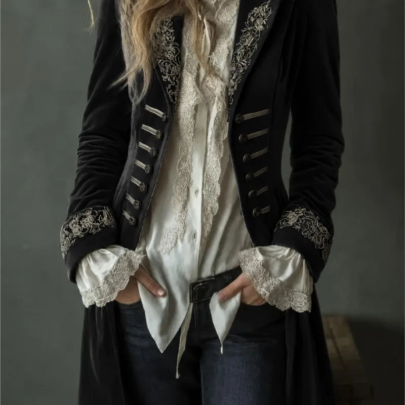 Philomena | Veste Longue en Velours Brodé
