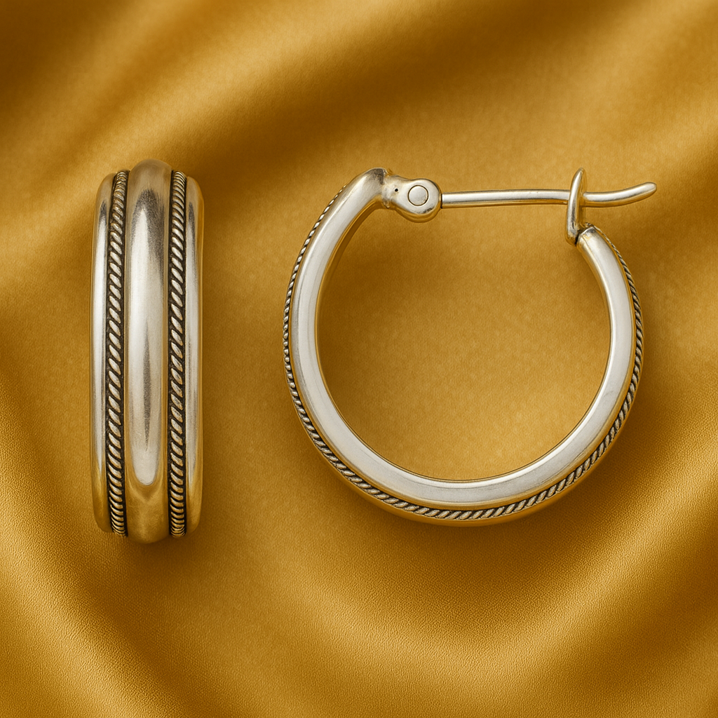 Aros de plata vintage con rayas doradas