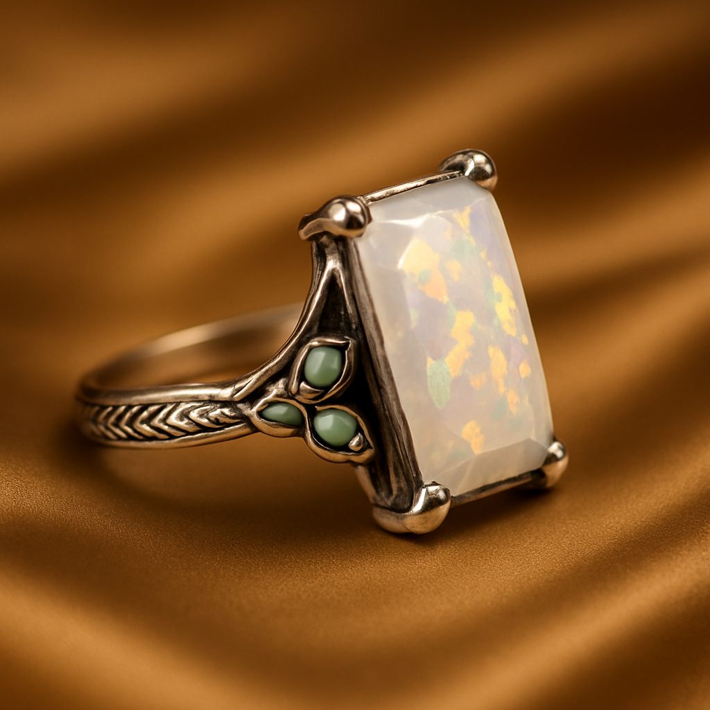 Anillo vintage de plata con ópalo luminoso