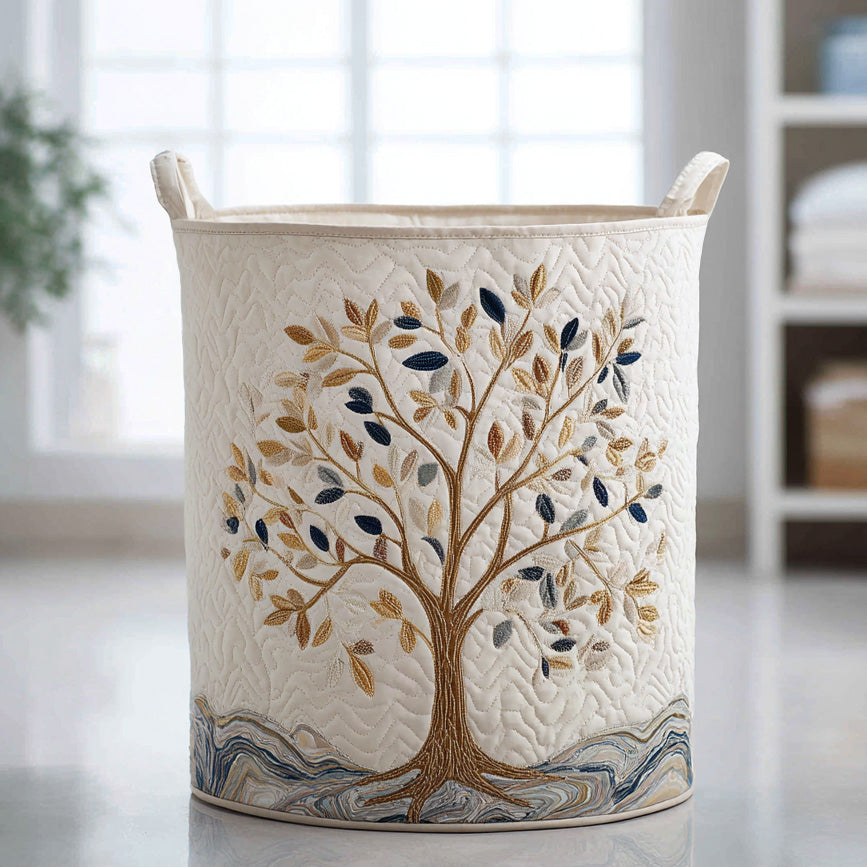 Panier matelassé avec arbre en pleine floraison