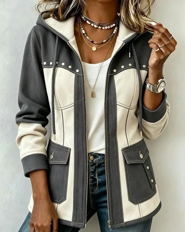VERONICA - Veste à capuche bimatière, capuche