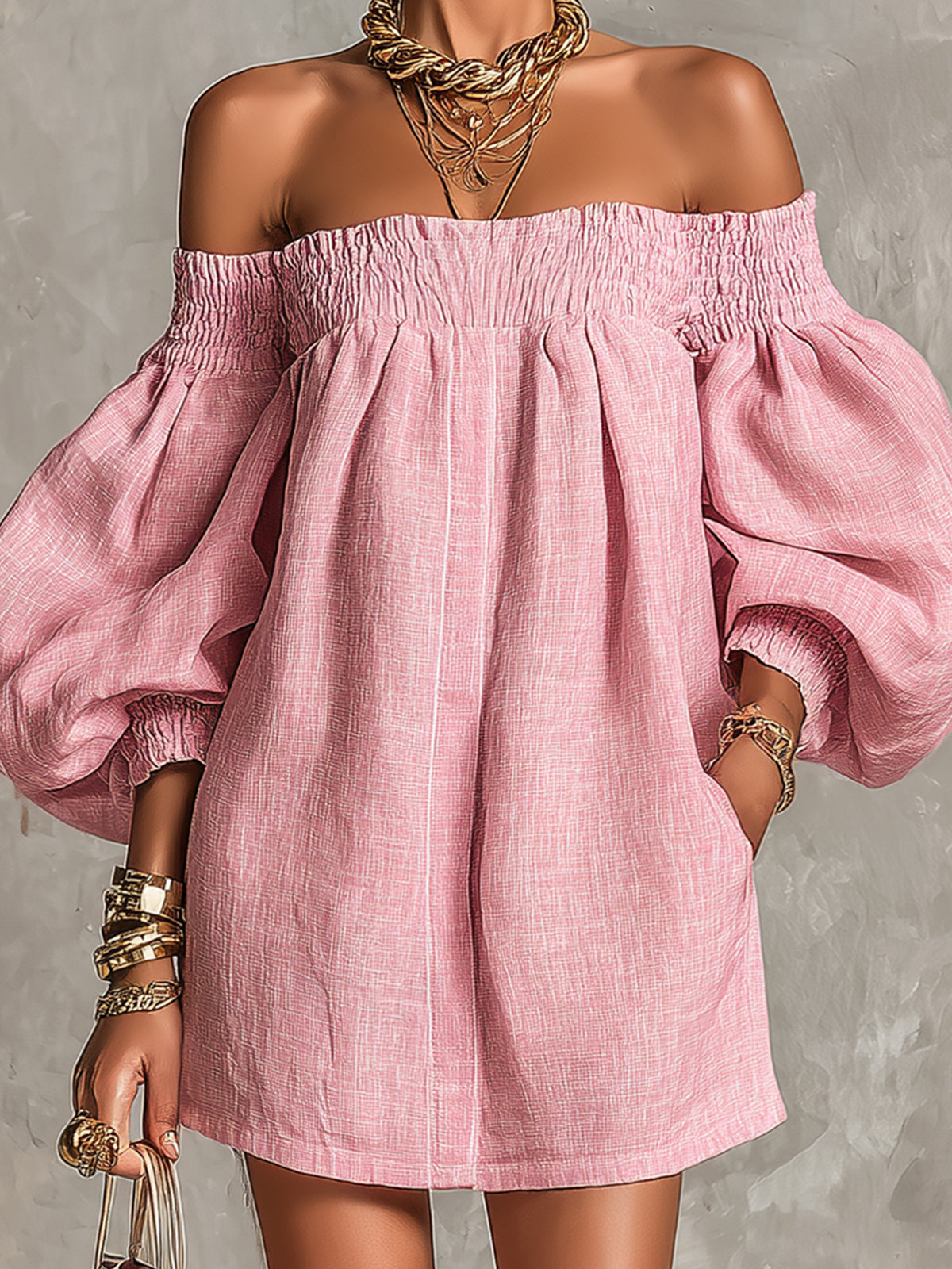 VIOLETA | ROBE MINI ROSE À MANCHES BOUFFANTES