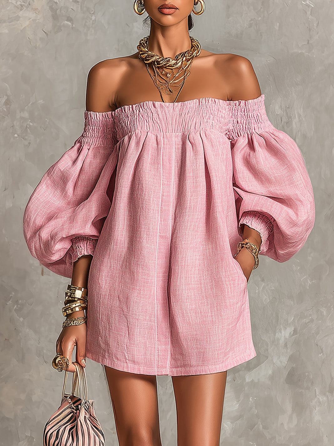 VIOLETA | ROBE MINI ROSE À MANCHES BOUFFANTES