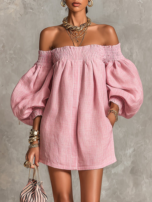 VIOLETA | ROBE MINI ROSE À MANCHES BOUFFANTES