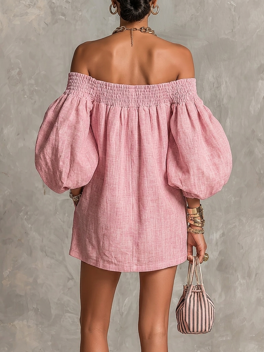 VIOLETA | ROBE MINI ROSE À MANCHES BOUFFANTES