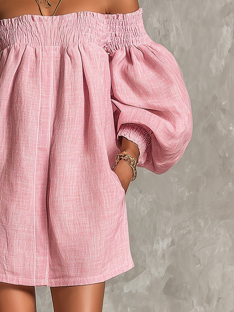 VIOLETA | ROBE MINI ROSE À MANCHES BOUFFANTES