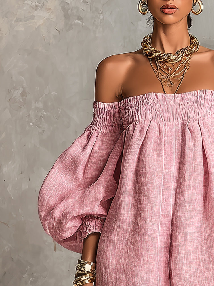 VIOLETA | ROBE MINI ROSE À MANCHES BOUFFANTES