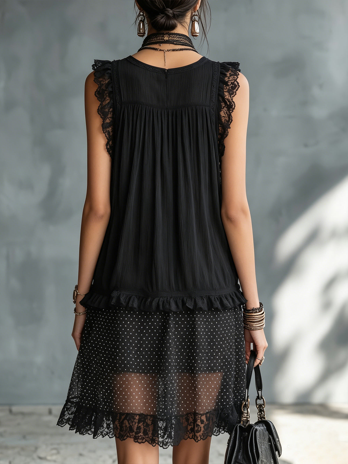 PAULINA | VESTIDO CORTO DE LUNARES CON ENCAJE NEGRO
