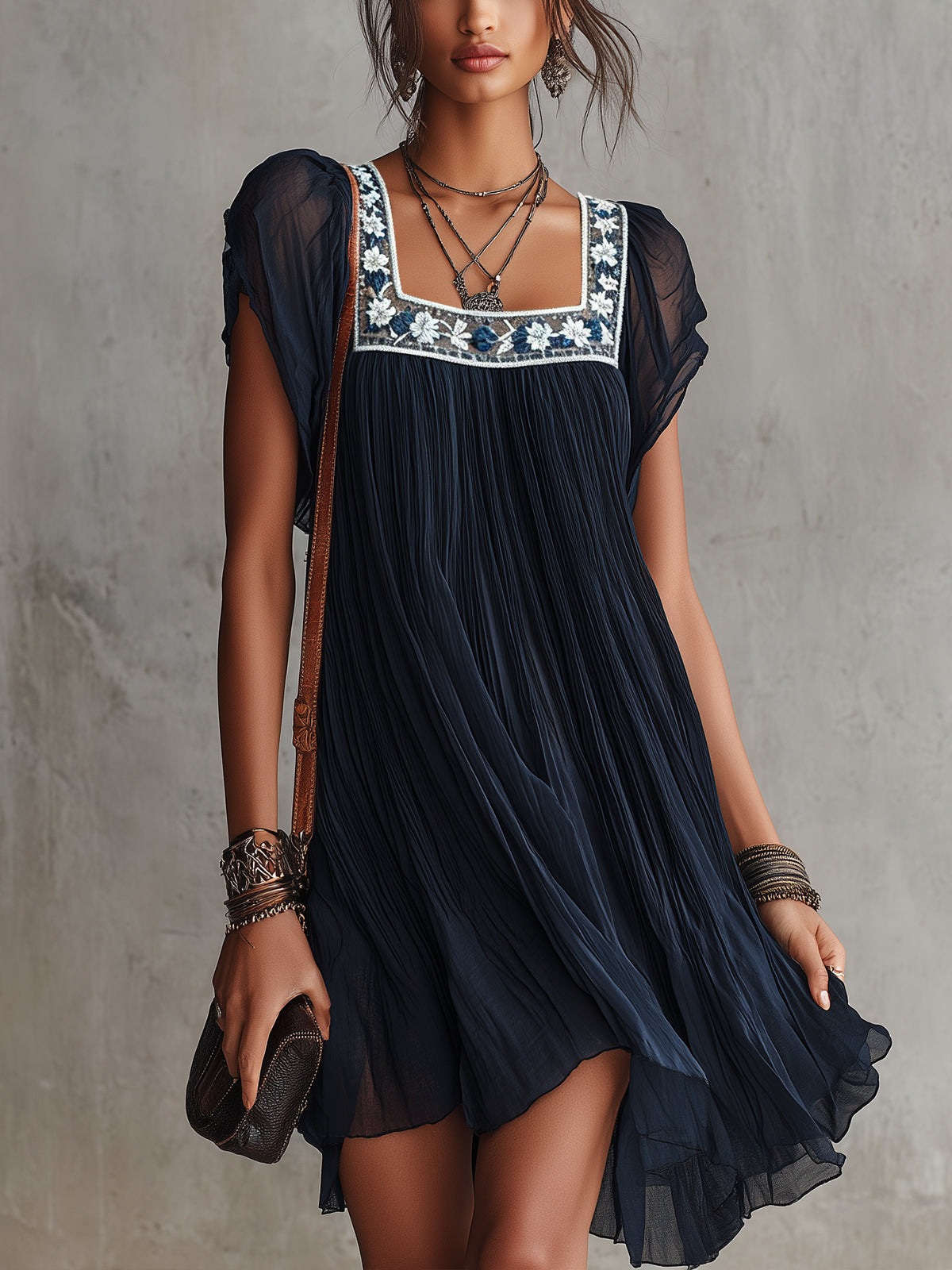 APOLONIA | VESTIDO MINI PLISADO AZUL MARINO