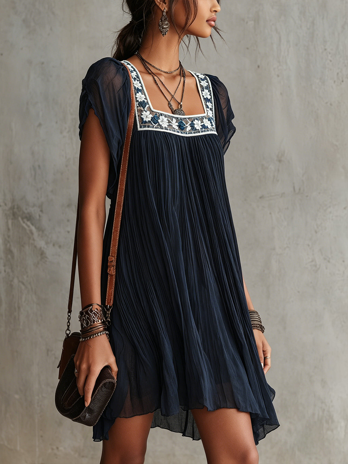APOLONIA | VESTIDO MINI PLISADO AZUL MARINO