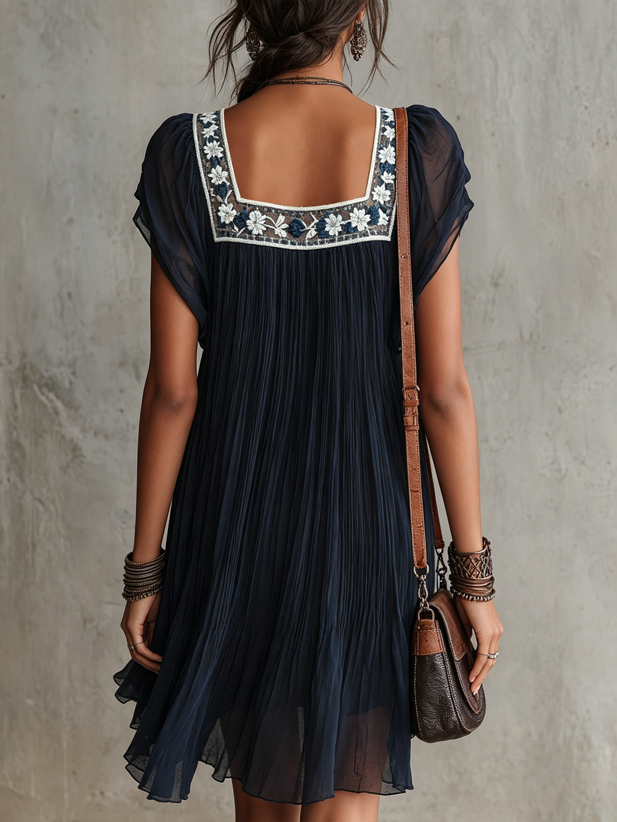 APOLONIA | VESTIDO MINI PLISADO AZUL MARINO