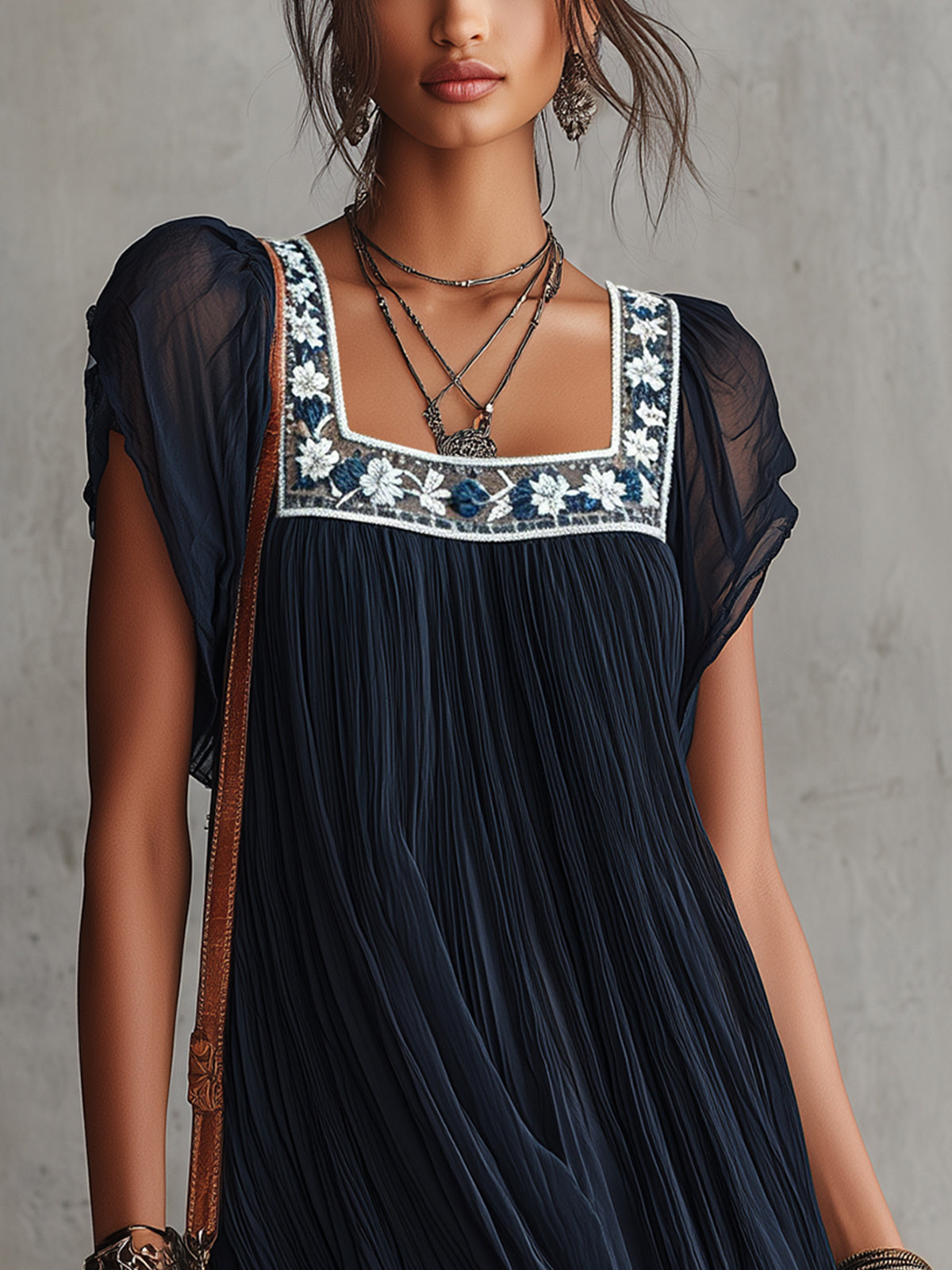 APOLONIA | VESTIDO MINI PLISADO AZUL MARINO