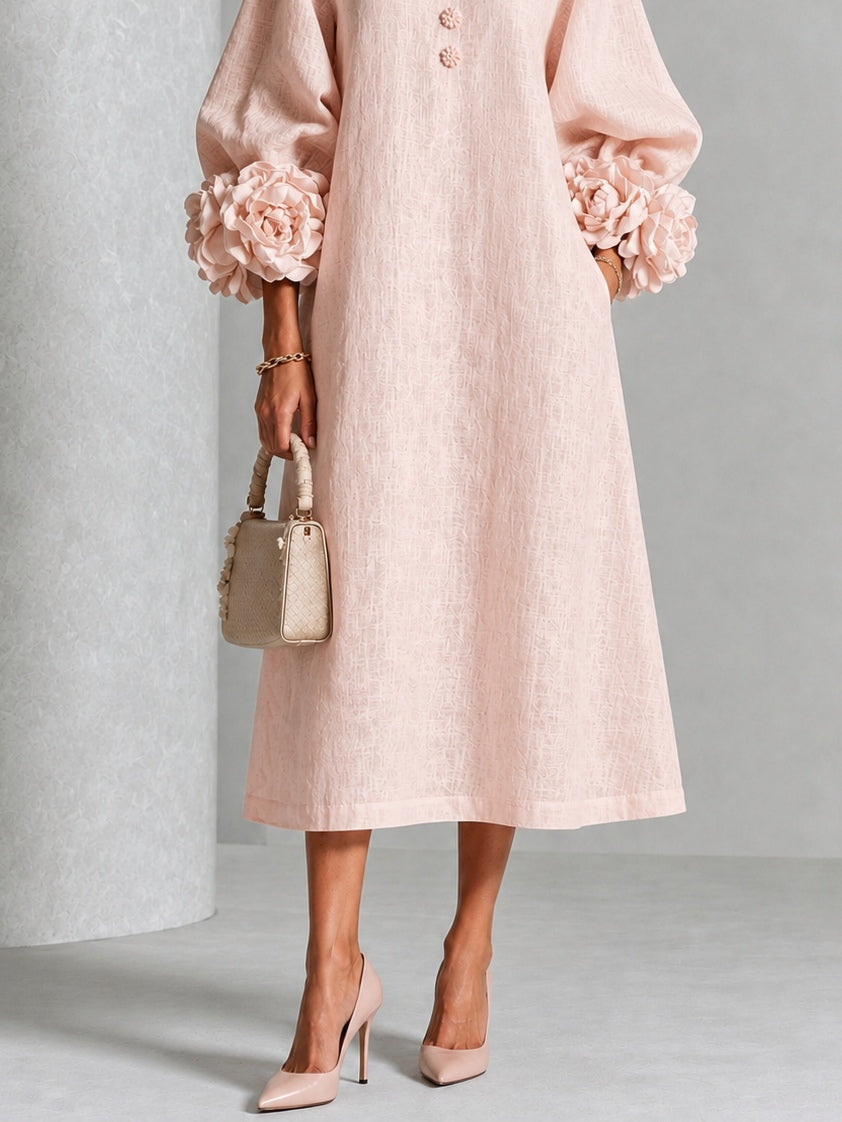 Margaux | Robe midi boutonnée à poignets rosette