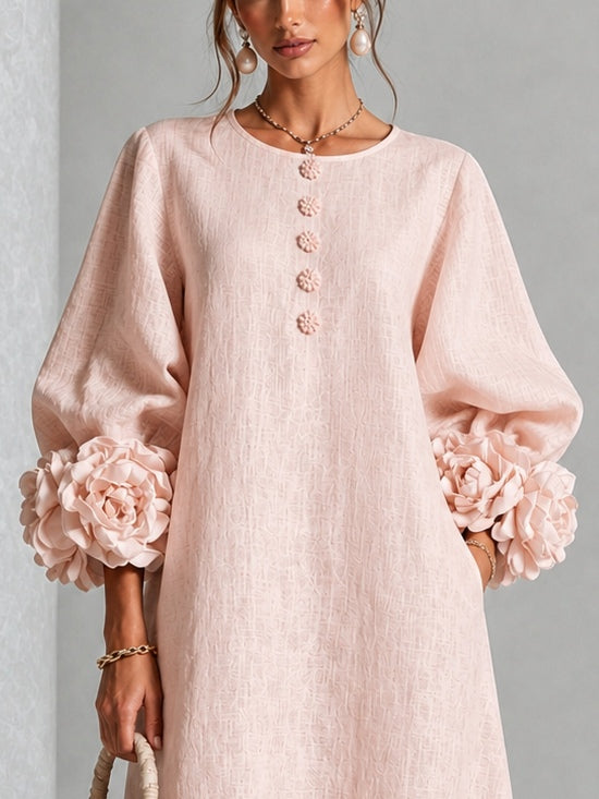 Margaux | Robe midi boutonnée à poignets rosette