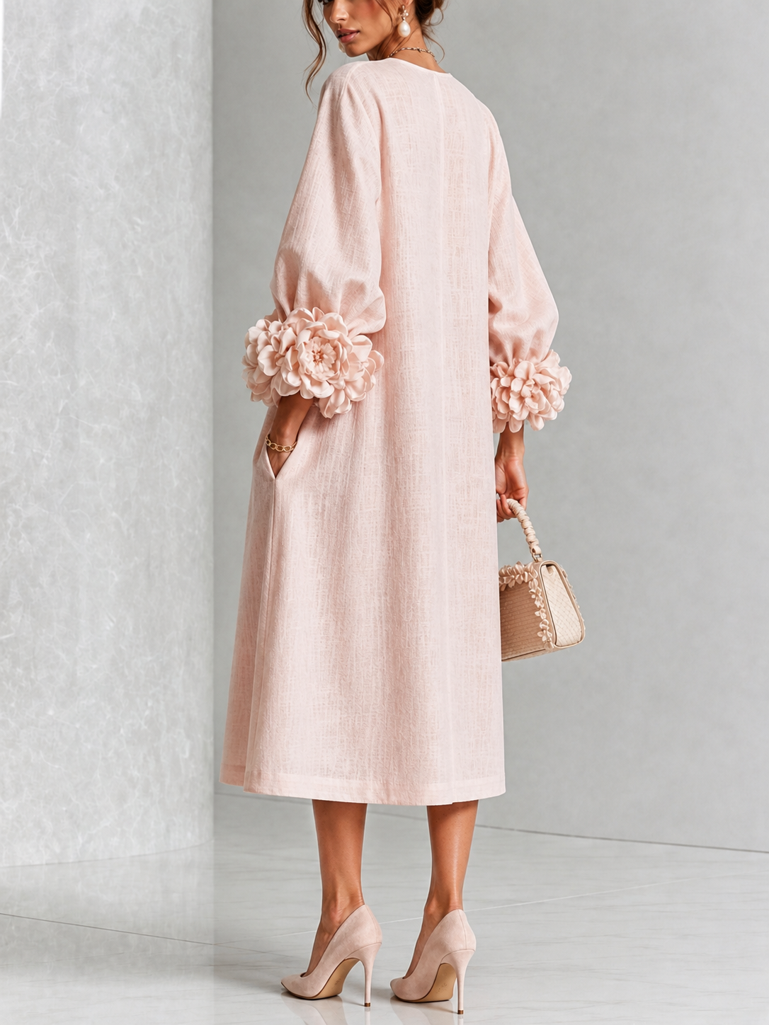 Margaux | Robe midi boutonnée à poignets rosette