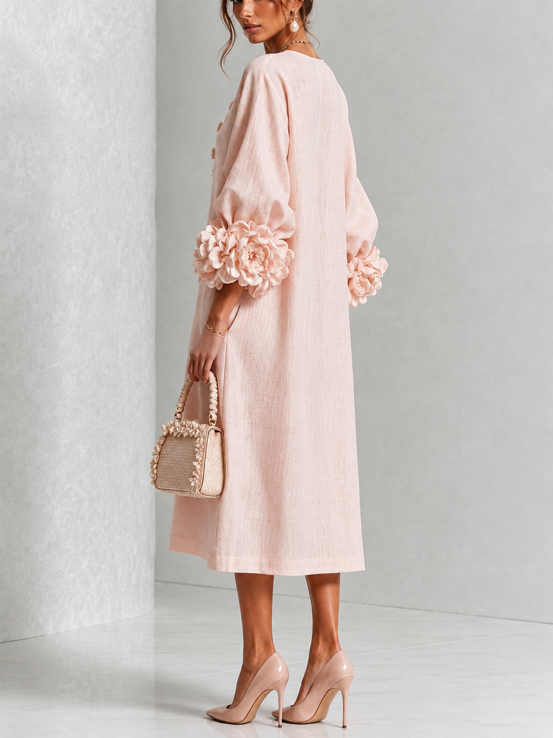 Margaux | Robe midi boutonnée à poignets rosette
