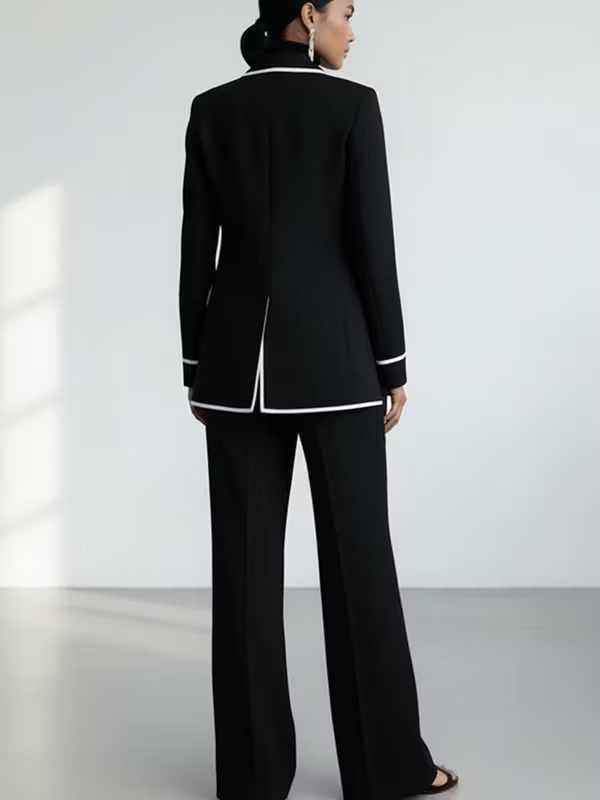 CLAUDINE | Ensemble deux pièces avec blazer à liseré noir contrastant et pantalon à jambes larges