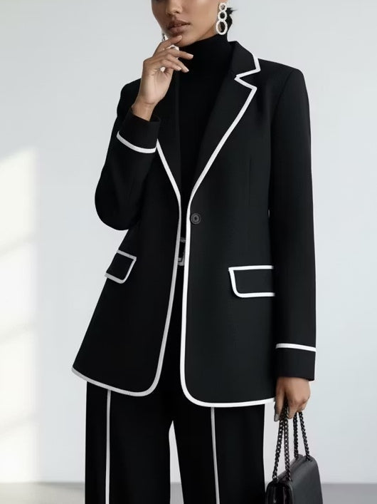 CLAUDINE | Ensemble deux pièces avec blazer à liseré noir contrastant et pantalon à jambes larges