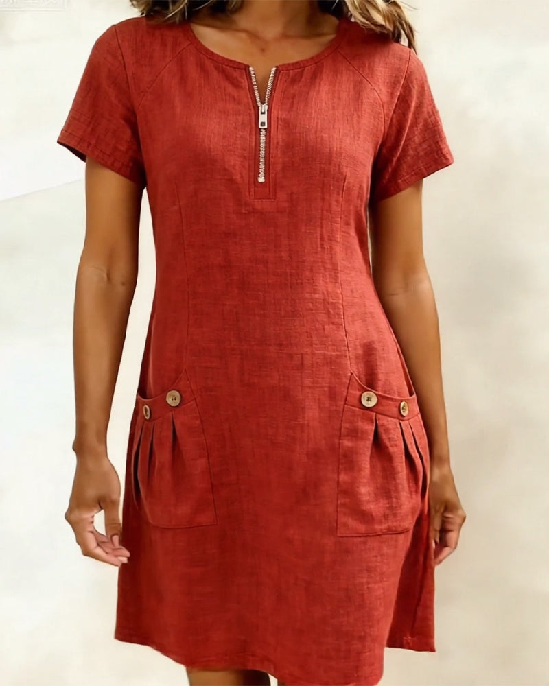 Zelora® | Vestido de algodón con cierre de cremallera