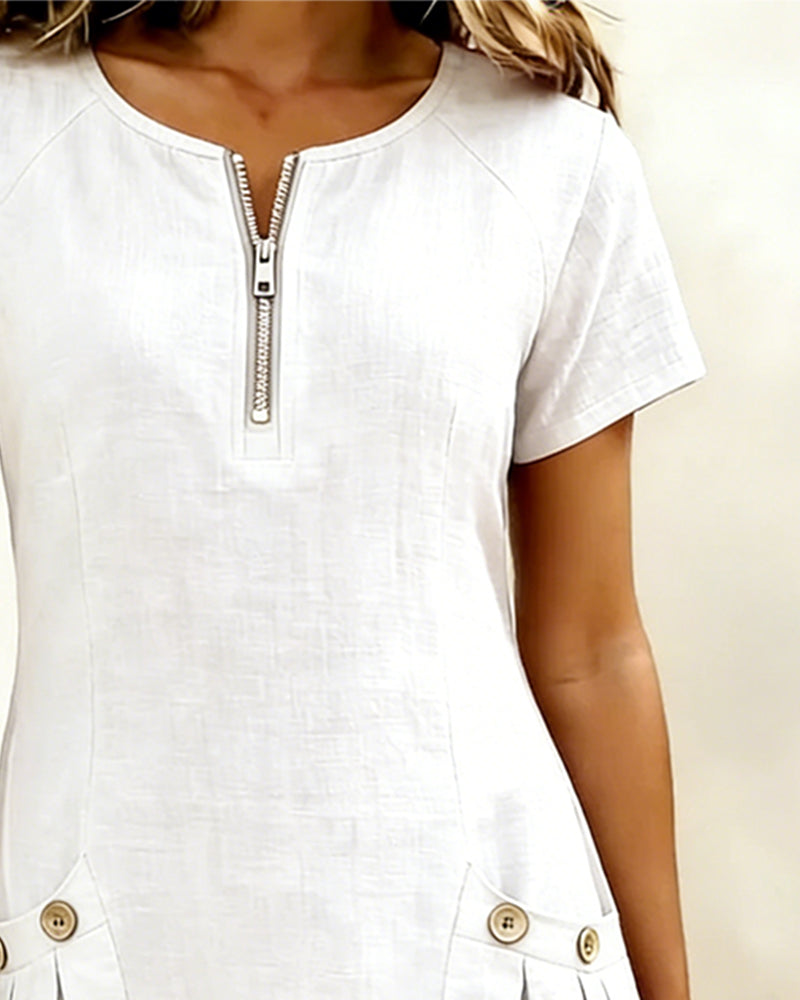 Zelora® | Vestido de algodón con cierre de cremallera