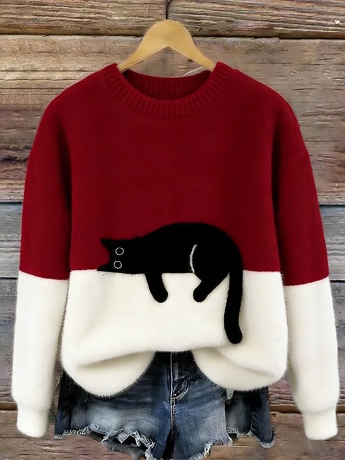Aileen™ | Jersey oversize à imprimé chat élégant