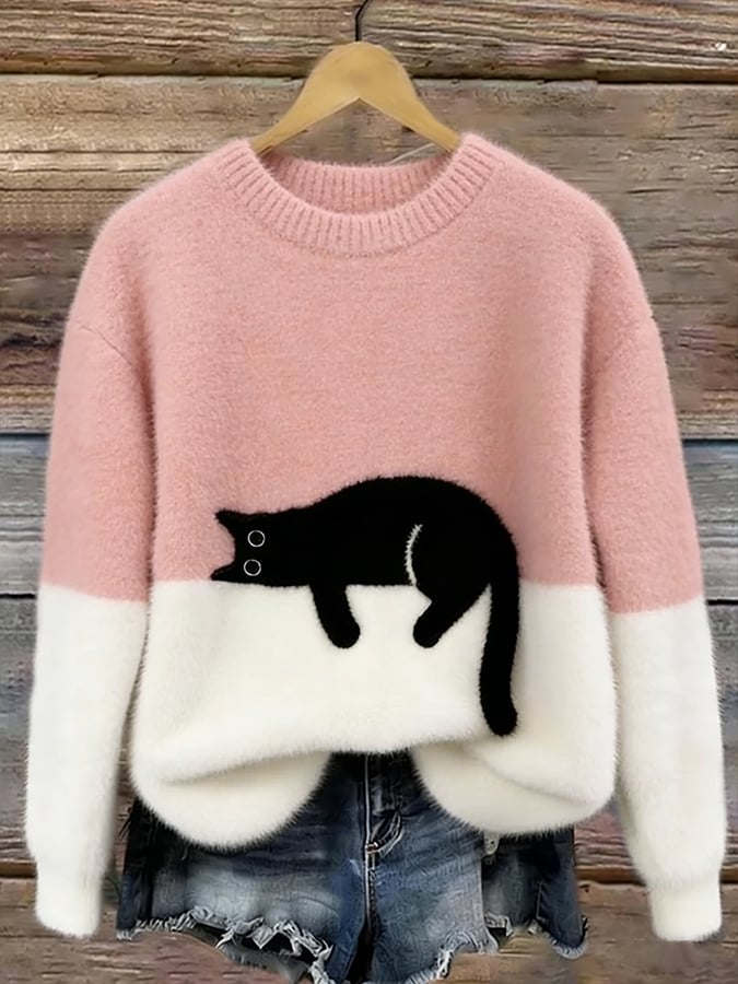 Aileen™ | Jersey oversize à imprimé chat élégant
