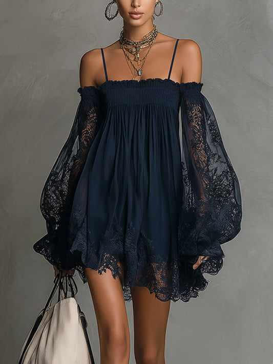 NOEMI| ROBE COURTE EN MOUSSELINE BLEU MARINE