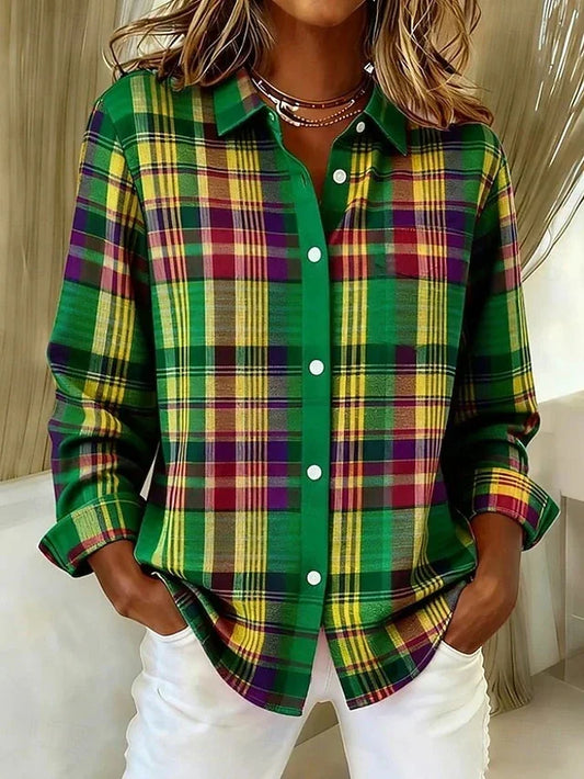 Lucie | Blouse Vintage à Carreaux Boutonnée