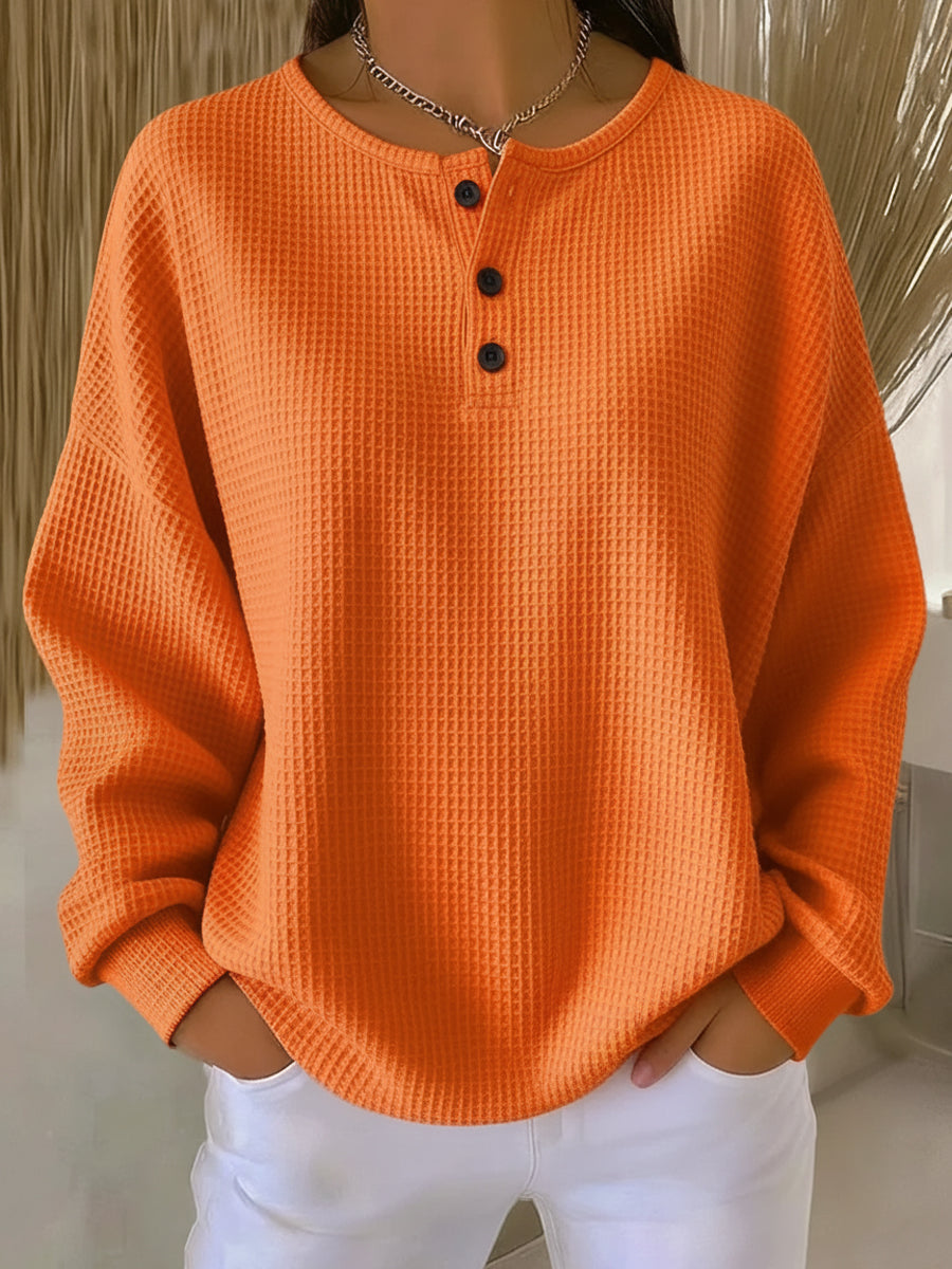 ADÈLE™ | Cómoda sudadera Henley de tejido de gofre