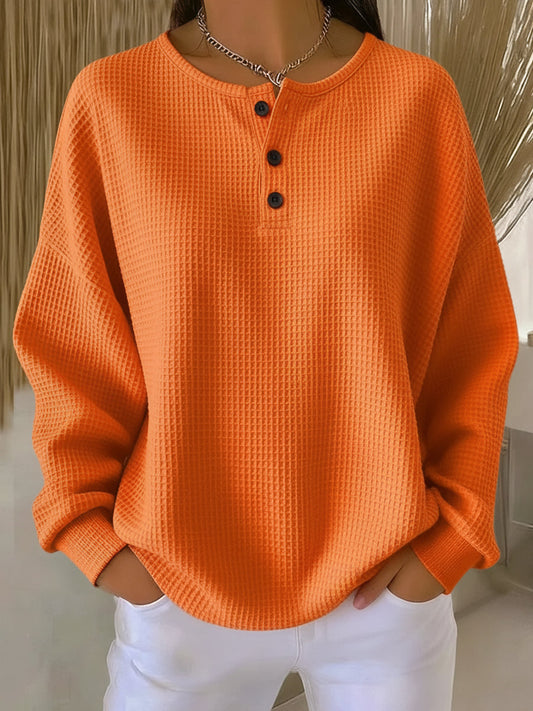 ADÈLE™ | Sweat à capuche Henley en tissu gaufré confortable