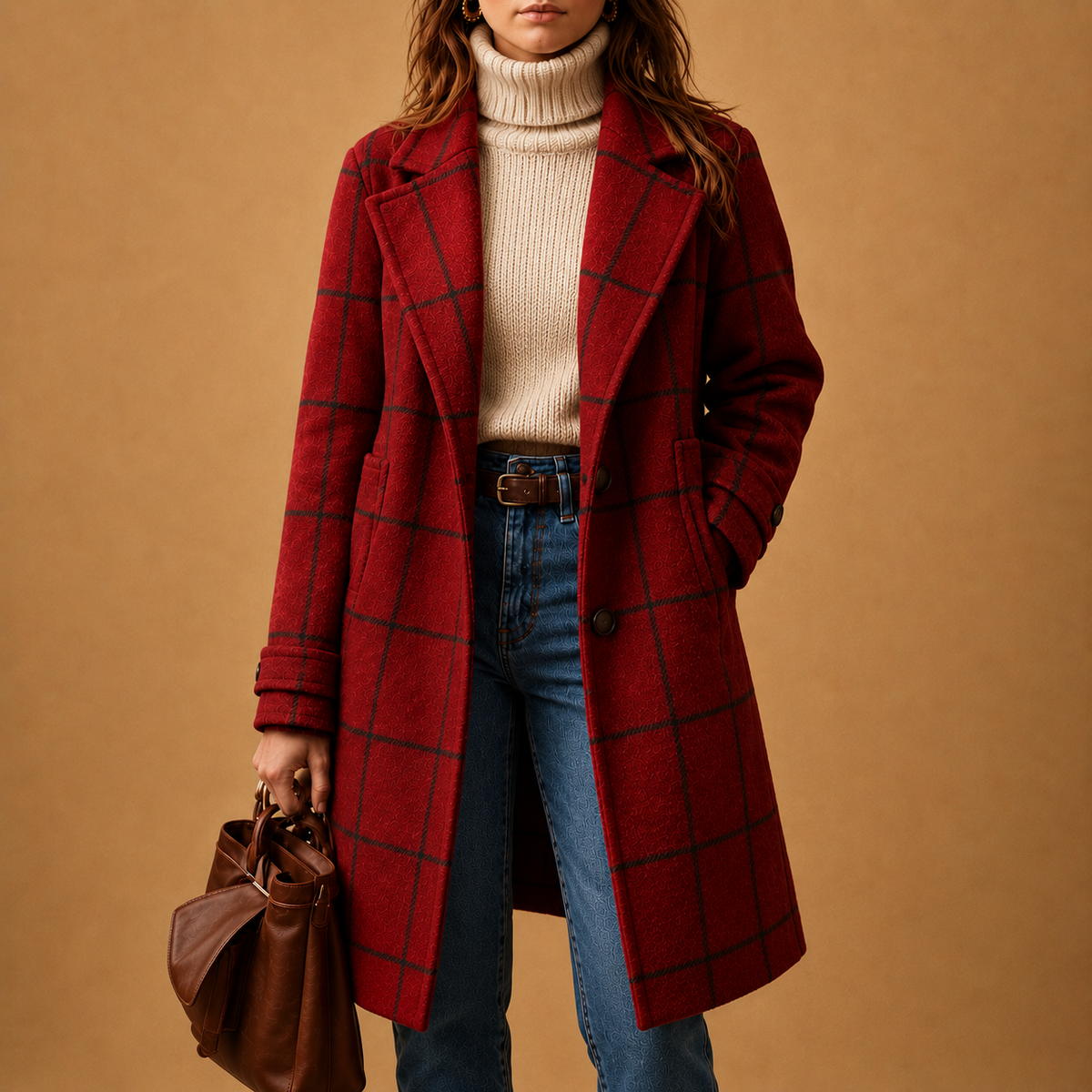 Manteau classique à carreaux pour femme