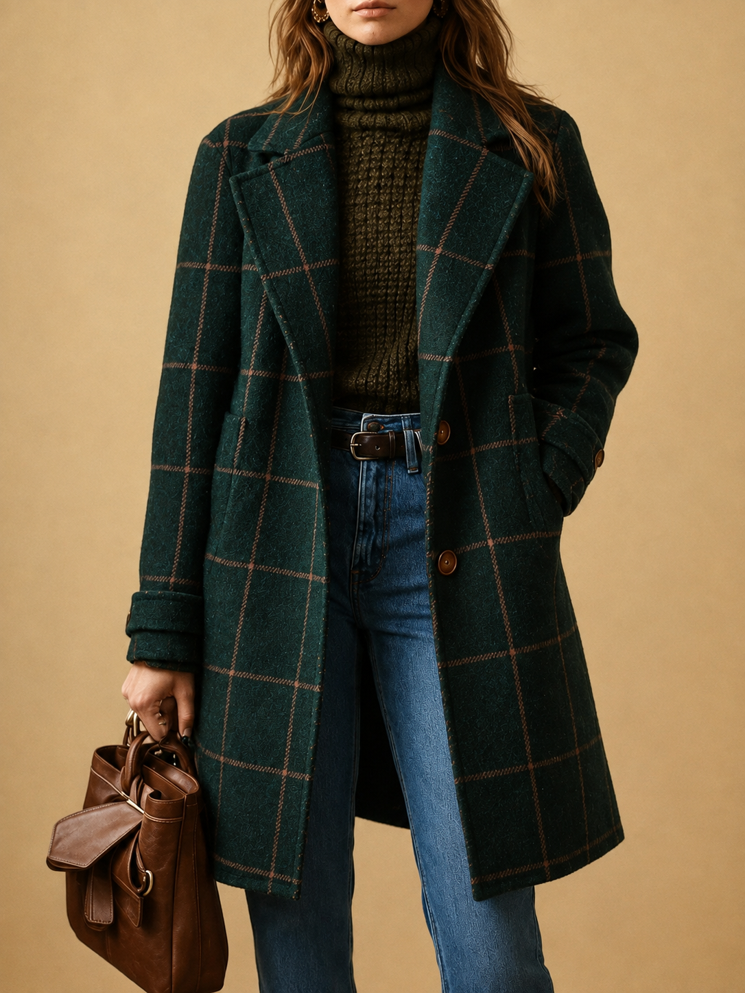 Manteau classique à carreaux pour femme
