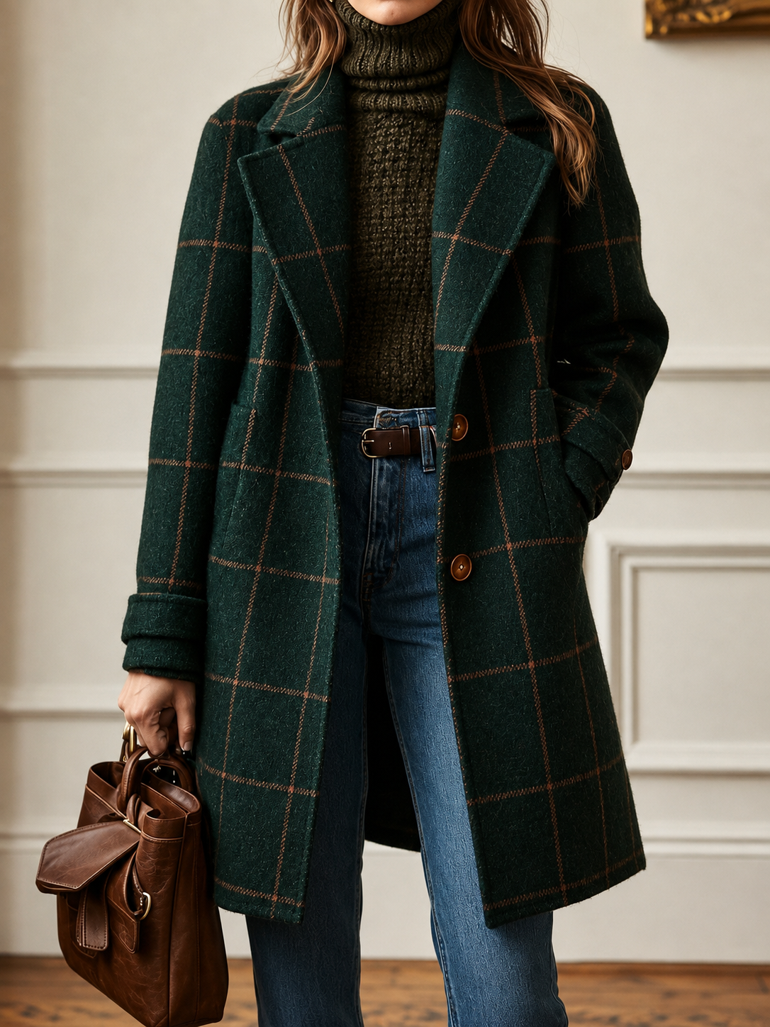 Manteau classique à carreaux pour femme