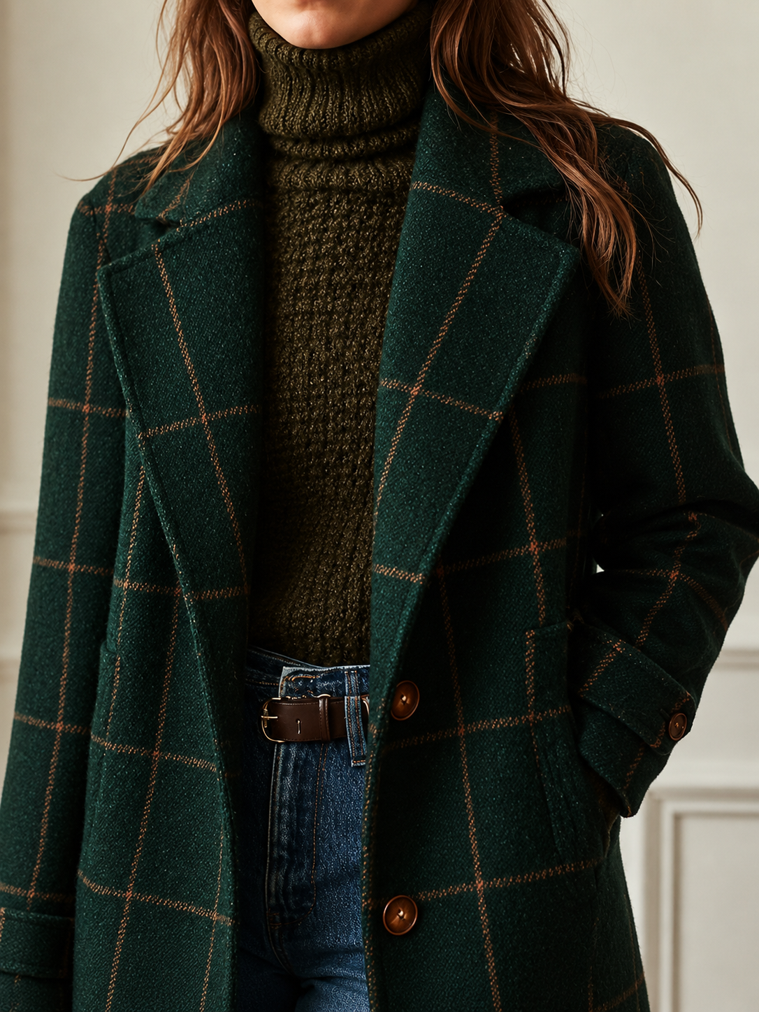 Manteau classique à carreaux pour femme