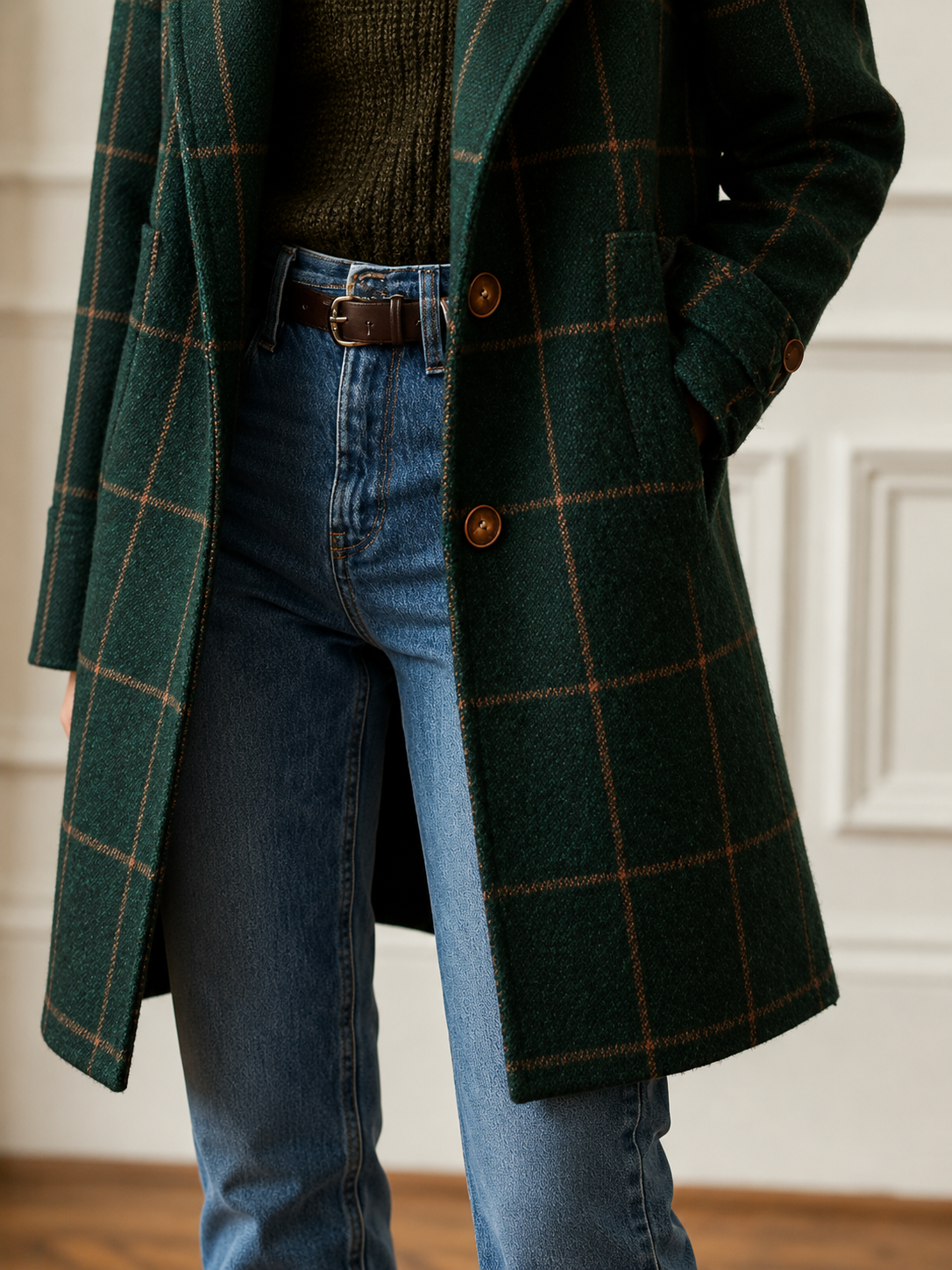 Manteau classique à carreaux pour femme